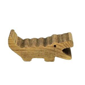 Vintage Hand Carved Wood Block Alligator Figurine Toy Signed Dated 80s Handmade
